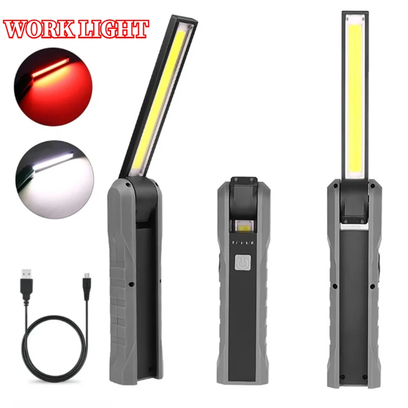 

Portable LED COB Work Light USB Rechargeable Flashlight with Magnetic Flexible Inspection Hand Lamp Worklight Outdoor