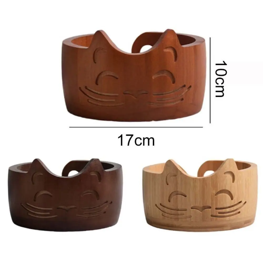 Yarn Storage Bowl Wood Wool Round Cat Shaped for Knitting Yarn