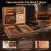 Leather Cigar Humidor with Cigar Lighter,Built-in Straight Cigar Cutter and Cigar Punch,Humidifier and Cedar Tray 2