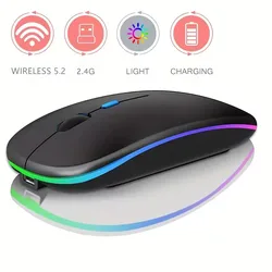 Sleek Wireless Rechargeable LED Mouse with Dual Connectivity (Black)