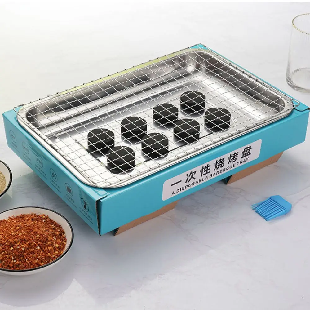 Description Picture 4 of itemHousehold Disposable Barbecue Grill Rectangular Anti-scalding Shell BBQ Grill with Brush Smokeless Barbecue Stove Picnic