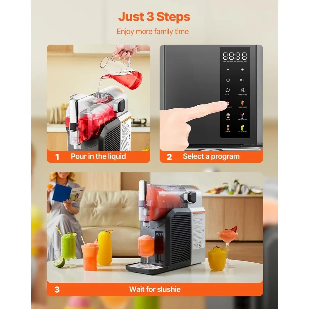 VEVOR 2L Slushie Maker - No Ice Required Frozen Drink Machine with 6 Pre-set Programs for Home Use