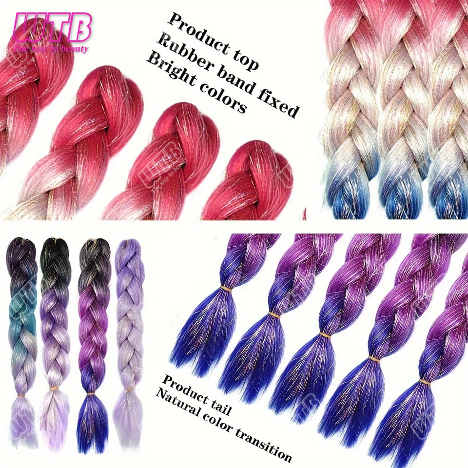 Women's Jumbo Glitter Synthetic Braids Extensions - Long Straight Ombre Hair with Tinsel Highlights for Halloween party use 3