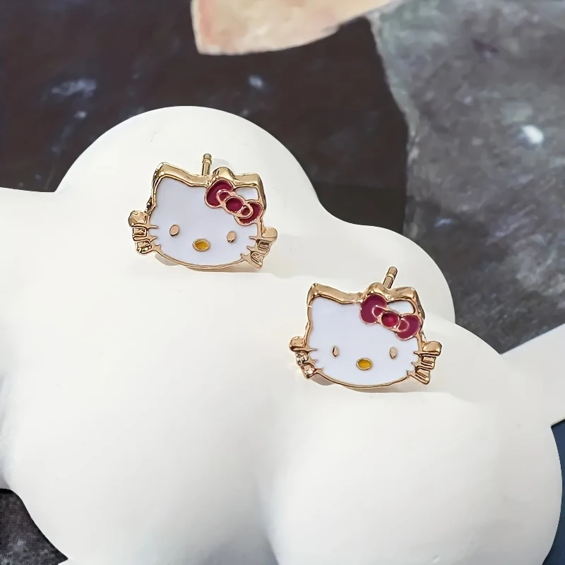 

Серьги-гвоздики в виде кошек из аниме Sanrio, белый металлический значок с мультяшной фигуркой Китти, аксессуары для девушек
