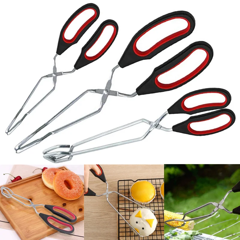 KitchenTongsStainlessSteelBarbecueTongsClipBBQGrillMeatTongs