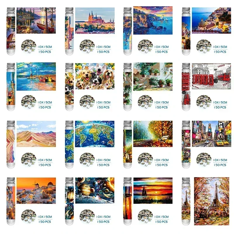 150PCS Mini Test Tube Jigsaw Puzzles Famous Painting Decompression Toy Landamark Puzzle Fridget Puzzle Game Family Decoration 6