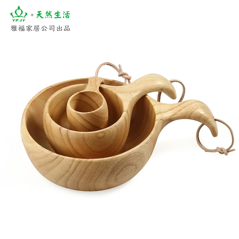 

Youpin Solid Wood Bowl Cup Set Rubber Wood Coffee Cup Mug Outdoor Tableware Set Wood Bowl Cup Set Gift