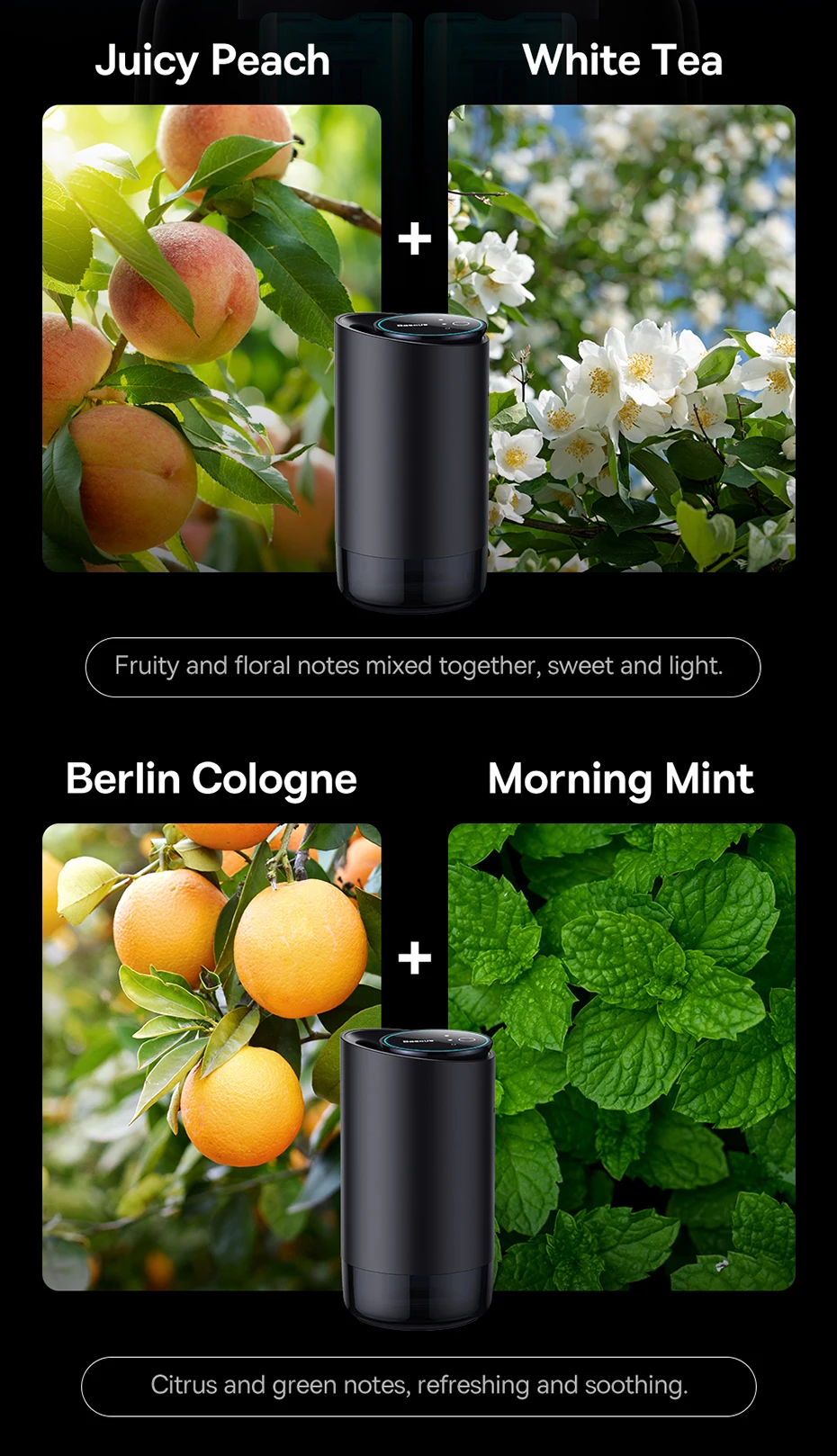 chube Máy Khuếch Tán Nước Hoa Khô Baseus Wisdom Car Smart Dual-port Atomized Aromatherapy Diffuser (Cup Holder Version)