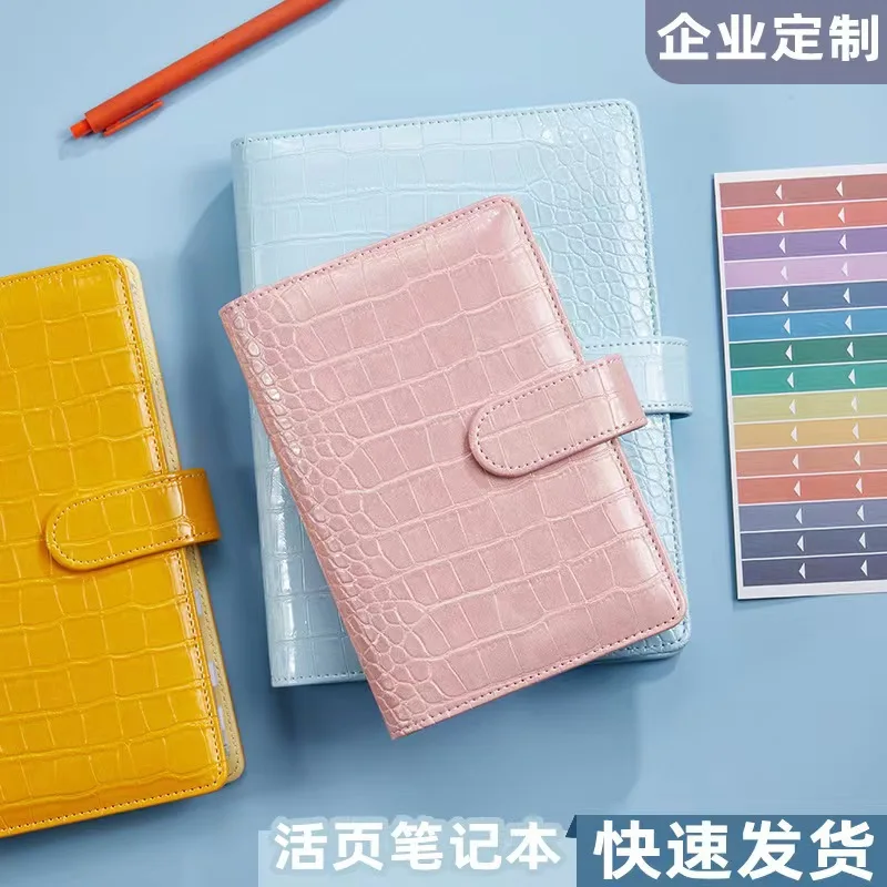 2024 New Crocodile Color 6 Ring Binder PU Clip-on Notebook Leather Loose Leaf Notebook Cover Notebooks Journal Stationery