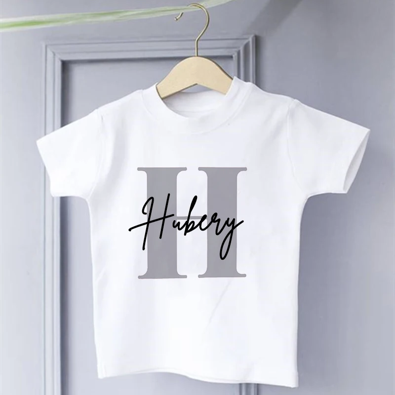 Personalised Initial Boys T-shirt Custom Boy Name Clothes Summer Short Sleeve Tops Letter Print Kids Tees Casual Toddler Outfits 6