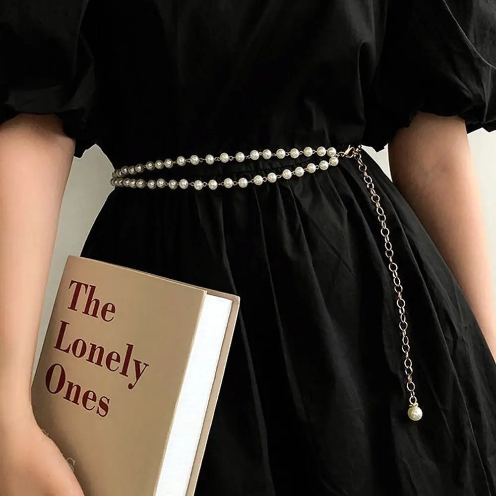 

Decorative Jewelry Luxury Design Elegant Trouser Dress Belts Waist Strap Double-layered Pearl Belt Thin Chain Waistband