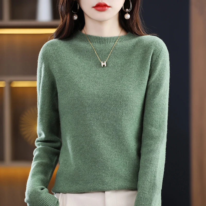 

Seamless Cashmere Sweater Women's Crew Neck Pullover 100% Pure Wool Knit Tops Spring and Autumn Fashion One-Line Ready-to-Wear