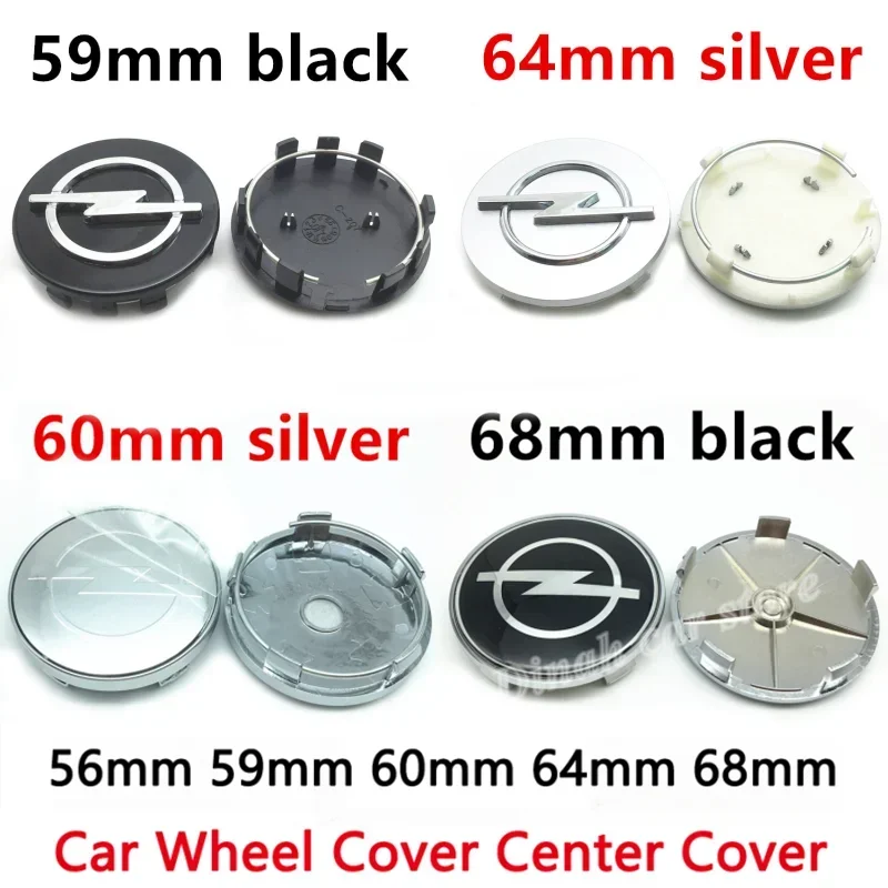 

4pcs 56mm 59mm 60mm 64mm 68mm Opel Car Wheel Center Hub Caps Black Silver Rims Covers Auto Logo Badge Emblem Parts Accessories