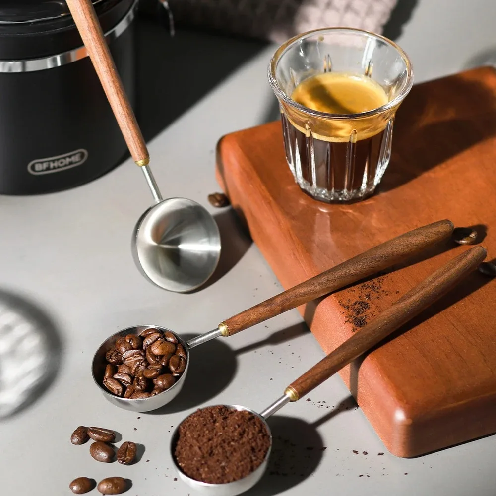 304 Stainless Steel Coffee Bean Measuring Spoons Walnut Handle Long Handle 3/8/23ML Scoop kitchen measuring spoons,measuring spoon set,electronic measuring spoon,measuring cup and spoon set