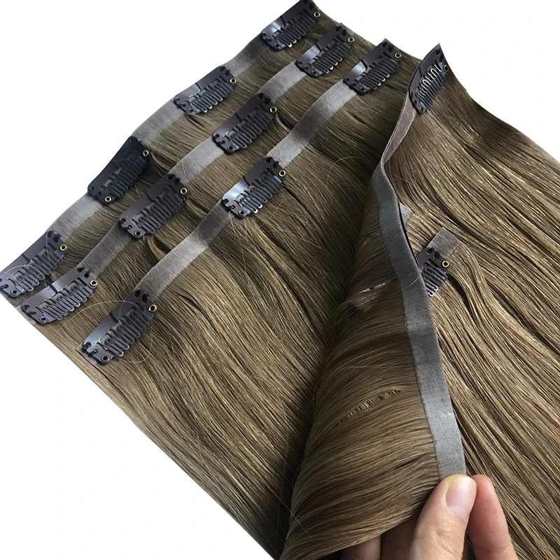 Straight Clip In PU Hair Extensions Real Virgin Human Hair Brazilian Hairpiece 6pc/set Seamless Full Head 10-30" Natural Color hair extensions