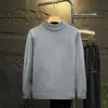 Autumn Winter Men's Clothing Solid Color Pullover Sweater Knitted Half High Collar Screw Thread Flocking Boyfriend Retro Tops 3