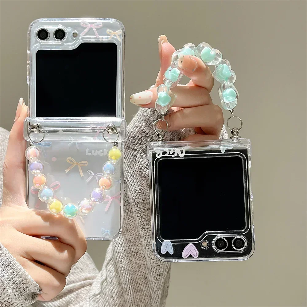 Chic Butterfly Love Heart Wrist Strap Phone Case with Hinge Protection - Clear Hard Cover