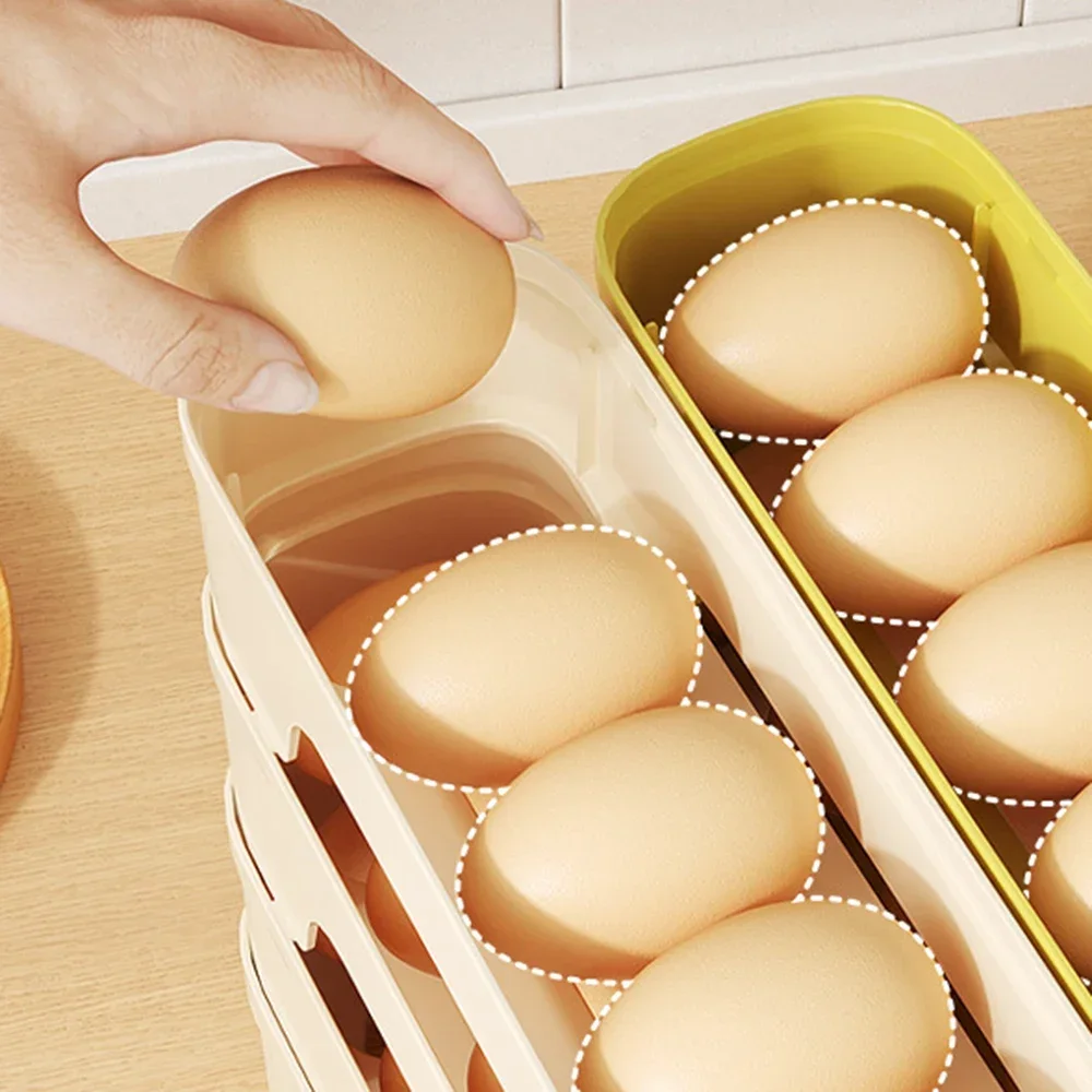 3 Layers Fridge Egg Storage Box Automatic Rolling Eggs Holder Rack Ladder Style Refrigerator Eggs Dispenser Egg Organizer Holder 4