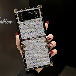 Fashion Sparkling Shockproof Faux Starry Sky Leather Phone Case for Galaxy Z Flip5 (White)