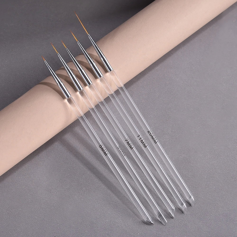 5Pcs/Set Nail Liner Brush Transparent Brush Holder Printing Drawing Vines Leaves Grids Lines Manicure Art Decoration Tools Kit 6