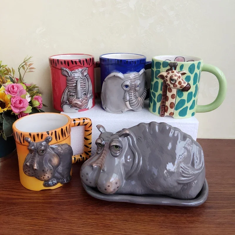 

Elephant Ceramic Tea Mugs, Hawaii Bar Milk Mug, Home Decor Crafts, Room Decoration, Porcelain Sculpture, Animal Tea Cup Gift