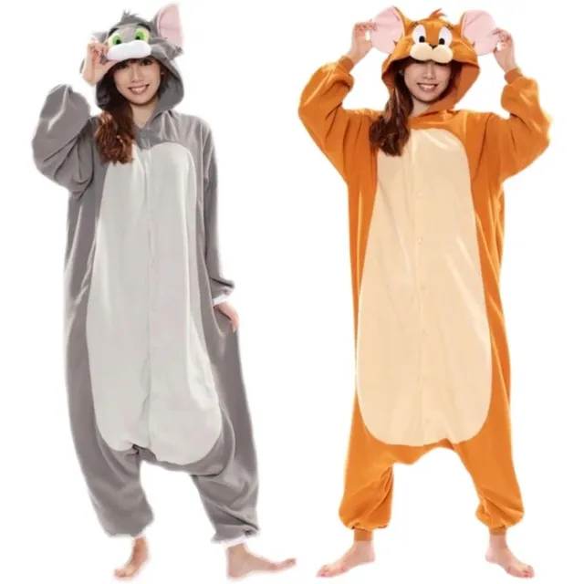 Flannel New Gray Mouse Tom Cat Kigurumi Adult Onesie Cartoon Pajama Animal Halloween Party Costume Jumpsuits Hooded Pyjamas Suit