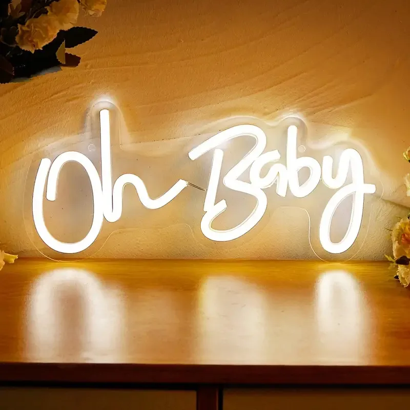 Led Neon Sign Oh Baby Letter Night Lights Per La Festa Del Dormitorio Della Camera Da Letto Di Casa, Lampada Al Neon Di Alimentazione Usb 5V, Regalo D