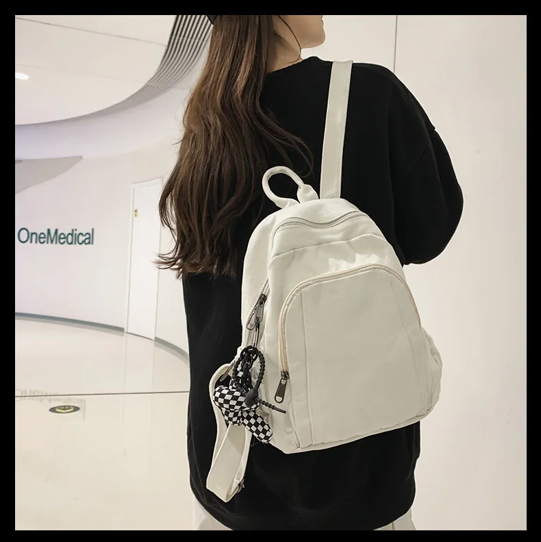 DCIMOR New Canvas Women Backpack Female Solid Color Multifunction Small Backpacks Girl Cool Travel Bag Mini Schoolbag Cute Packs