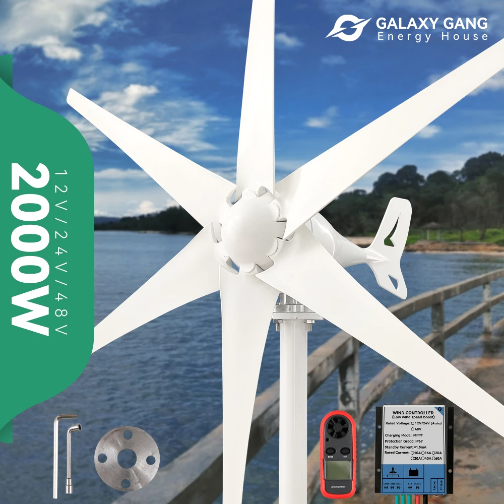 Wind Turbine 2000w Generators 12v 24v 48v 3 Blades Mppt Charge With
