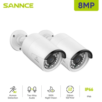 SANNCE 2PCS Ultra HD 2MP/5MP/8MP POE Camera OutdoorWeatherproof Security Network Bullet EXIR Night Vision Email Alert Camera Kit