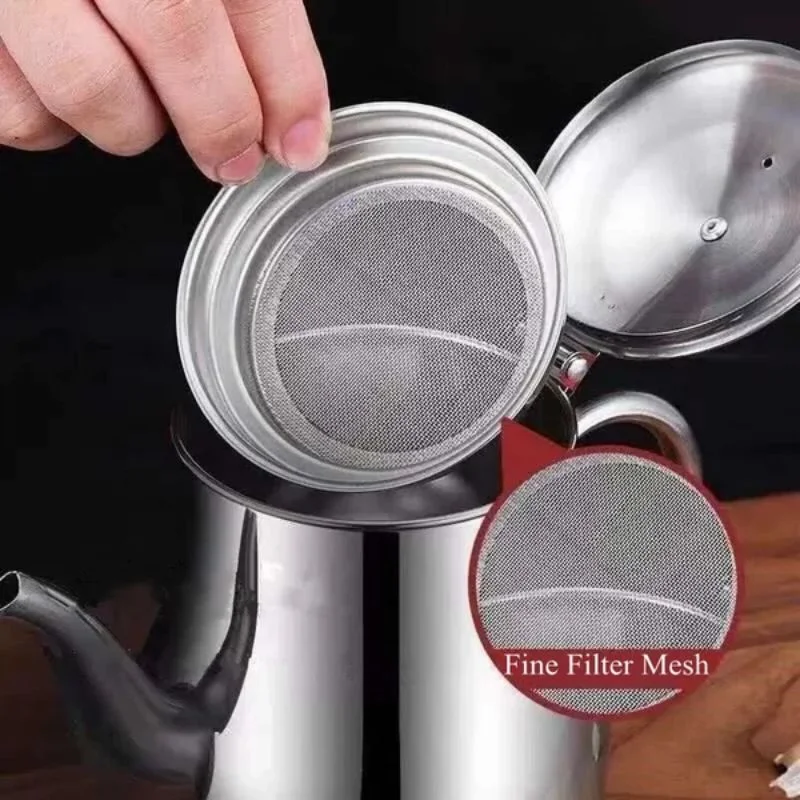 Stainless Steel Oil Filter Pot Wear-resistant Kitchen Cooking Mesh Bottle Household Practical Oil Strainer Pot with Fine Mesh
