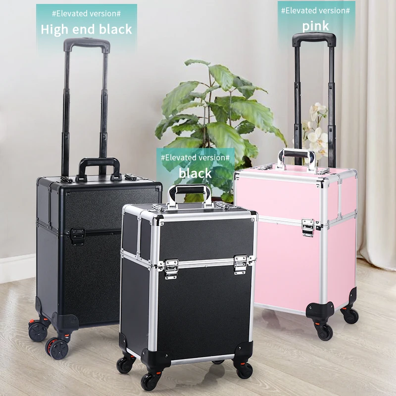 Aluminum Rolling Makeup Train Case, Portable Makeup Organizer Suitcase, Cosmetic Storage Box, Travel Beauty Luggage Trolley Lock 2