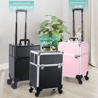 Aluminum Rolling Makeup Train Case, Portable Makeup Organizer Suitcase, Cosmetic Storage Box, Travel Beauty Luggage Trolley Lock 2