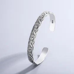 Retro Wave Sweet Cloud Opening Bangle in 925 Sterling Silver (Silver)
