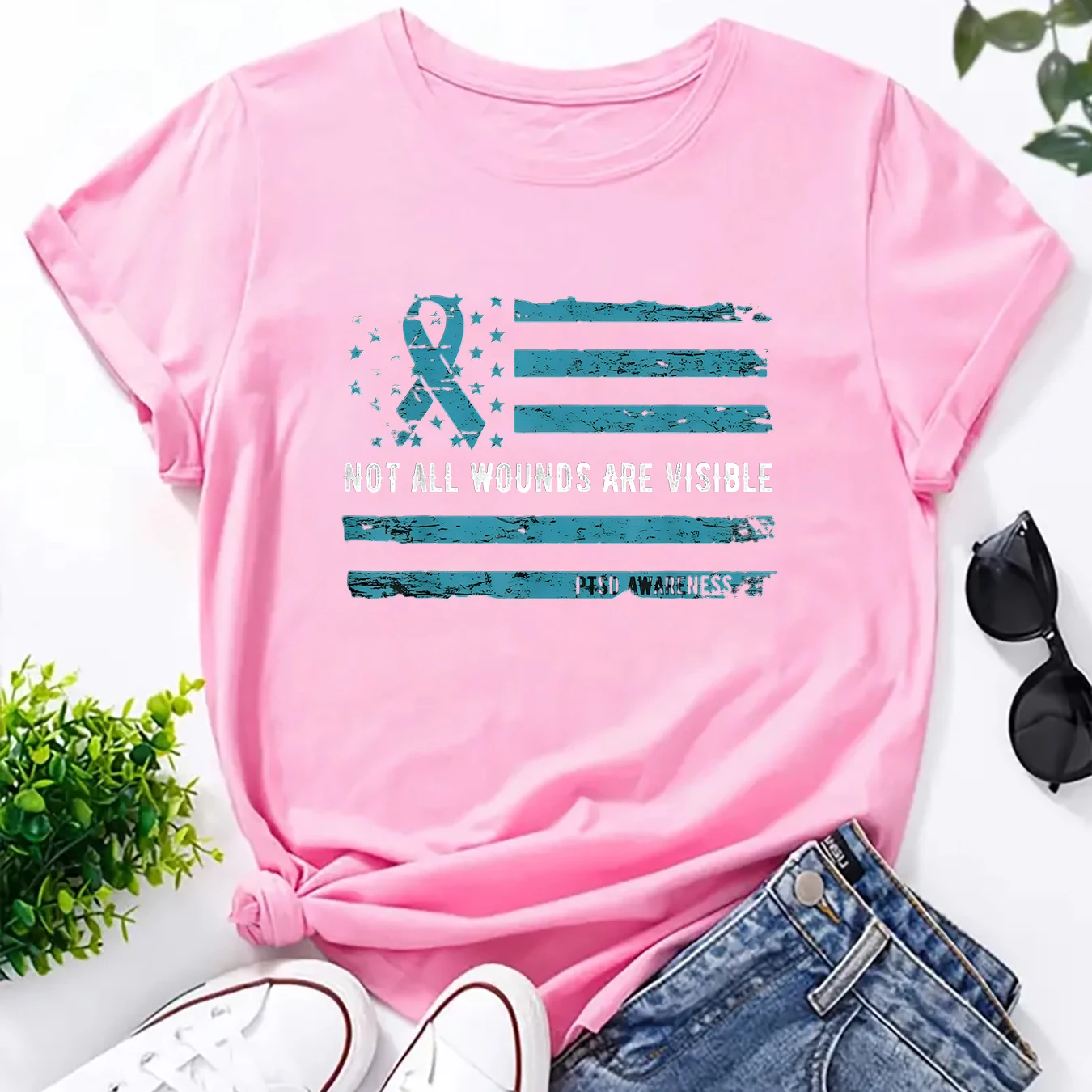 Женская футболка с коротким рукавом, круглым вырезом и принтом