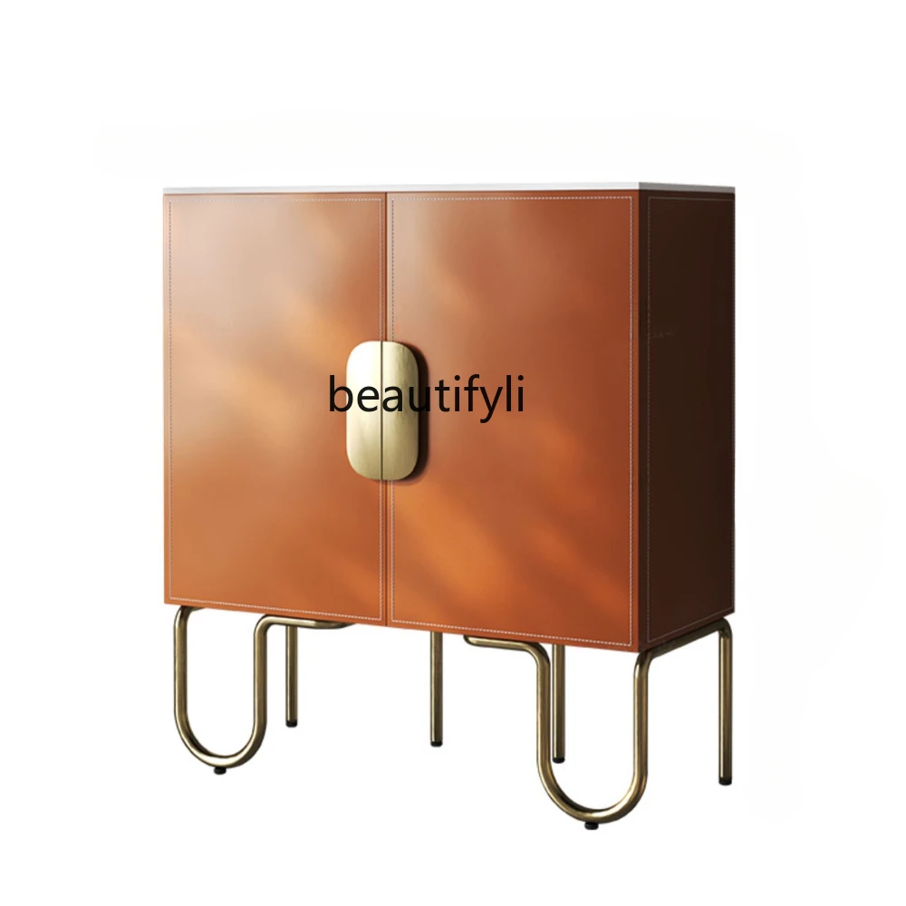 

Italian Style Light Luxury High-End Saddle Leather Shoes Cabinet Curio Cabinet Home Entrance Cabinet Shoe Cabinet