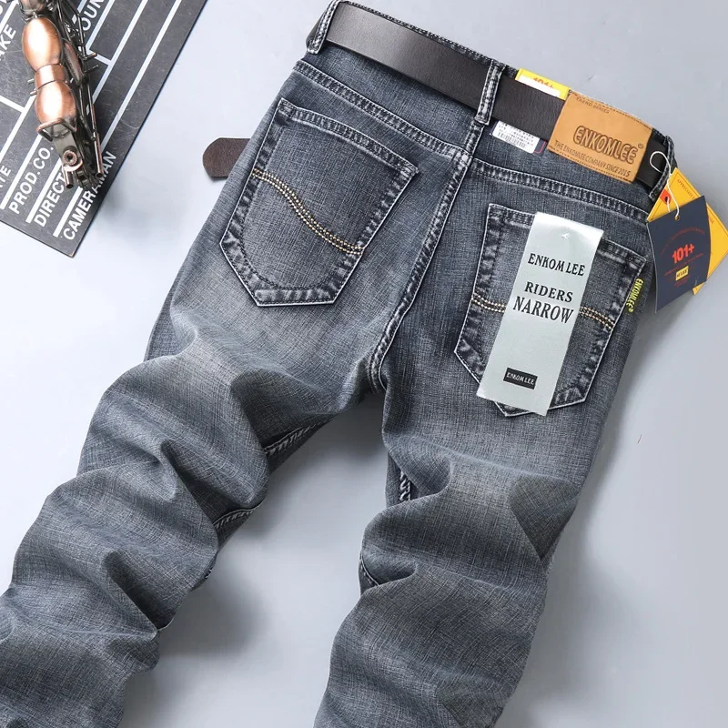 2024 Autumn and Winter Thick Jeans Men's Straight Slim Elastic Business Casual Korean Style Youth Pants Mens Jeans