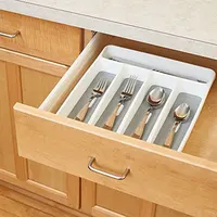 Flatware Tableware Silverware Drawer Organizer with Non-slip TPR Linings Non-Slip Utensil Organizer Plastic Cutlery Tray 2