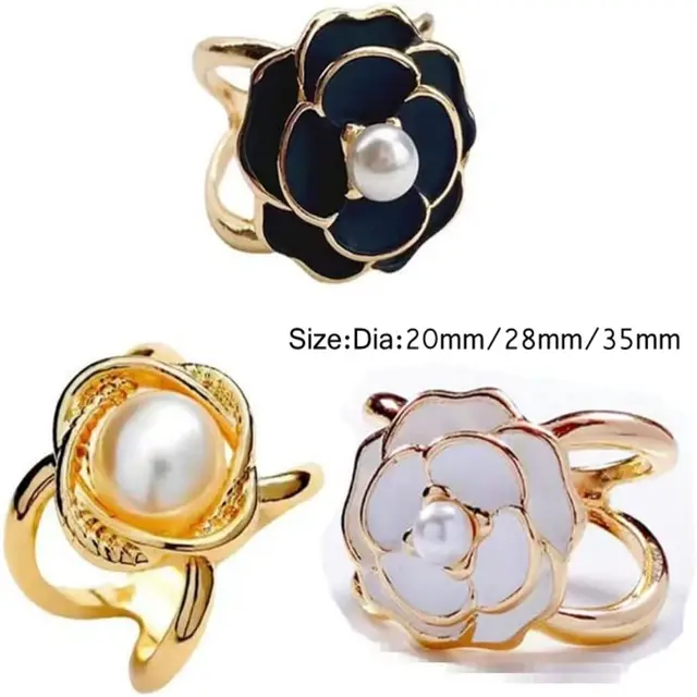 3PCS Elegant Pearl Floral Scarf Ring Clip Camellia Flower Scarf Buckle for Women  Scarf Ring Buckle Women Fashion Metal Shawl Clip Buckle Lady Girls  Decoration Accessories (20mm-A)