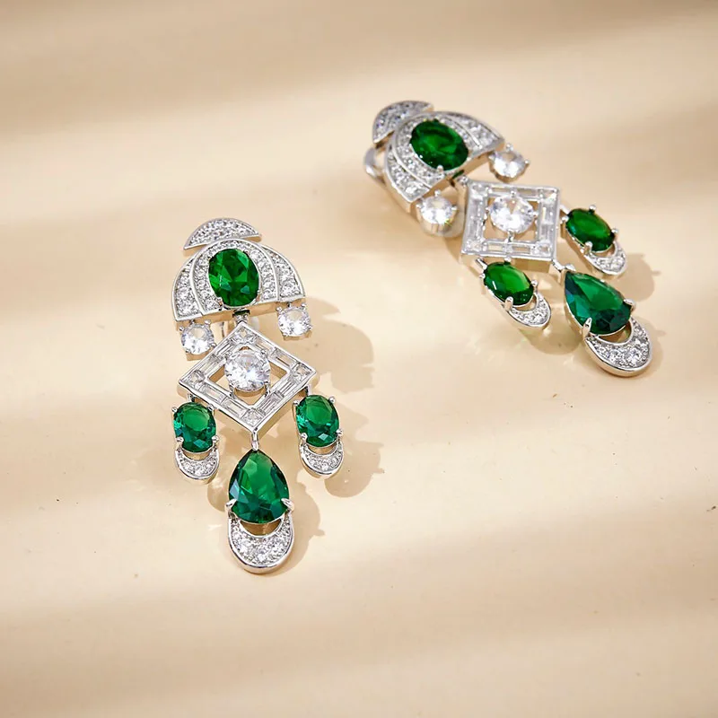 

Silver Color Green Zircon Drop Earrings Women's Favorite Popular Exquisite Accessories Fashion Temperament Jewelry Gift