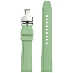High Tensile Silicone Strap with Universal Curved End and Butterfly Buckle - 18mm (Light green02)