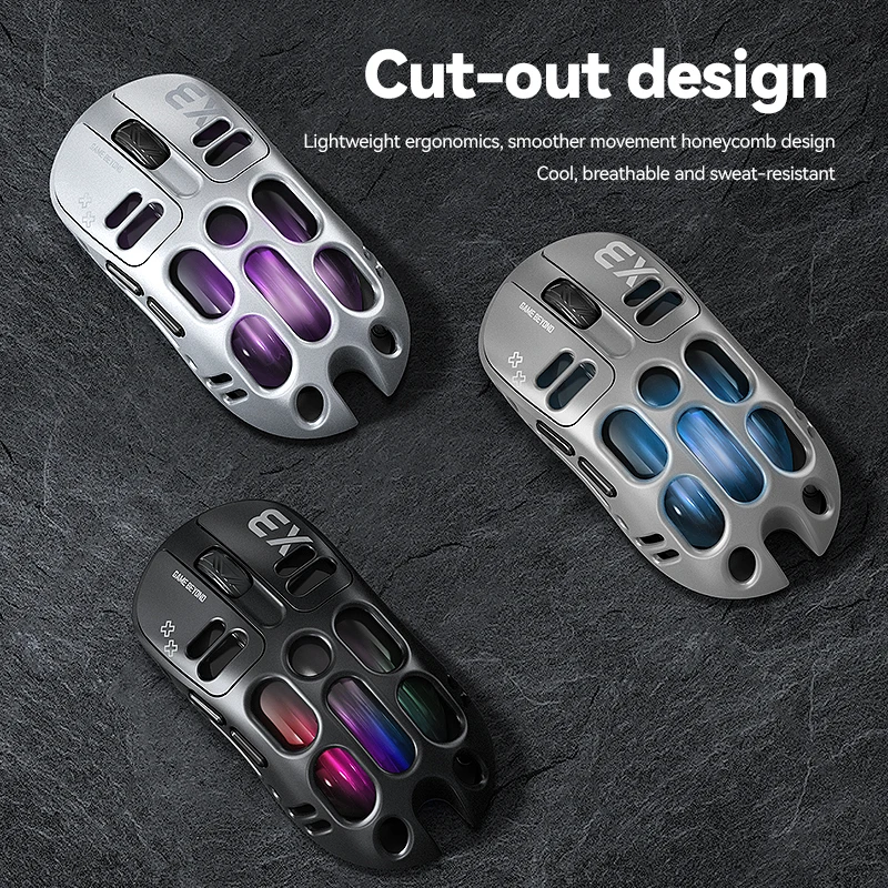 2026 Hollow-out Design Lightweight Computer Game Accessories 3-Mode Bluetooth Wireless Mouse Laptop Rechargeable RGB Backlight