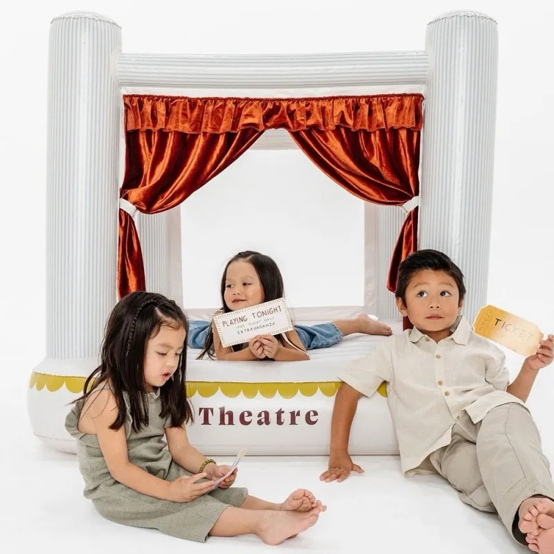 Mini City Bounce House Inflatable PVC Toy Children Castle Red Curtains 1-6 Years Old Birthday Gift