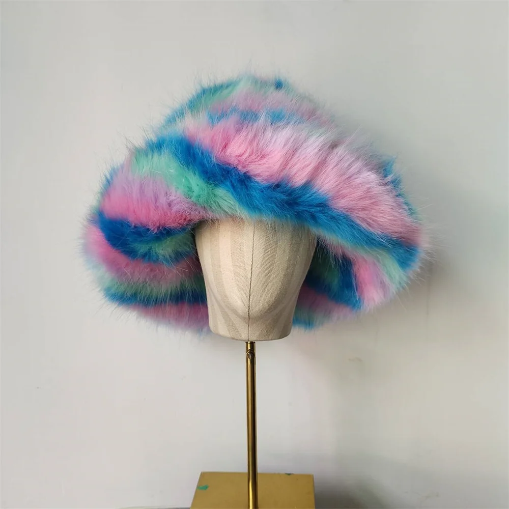 Women Winter Hats Faux Fur Panama Fisherman Bucket Hat