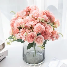 30CM Silk Roses Wedding Bouquet Vase for Home Room Decoration Christmas Garland Scrapbooking Fake Hydrangea Artificial Flowers