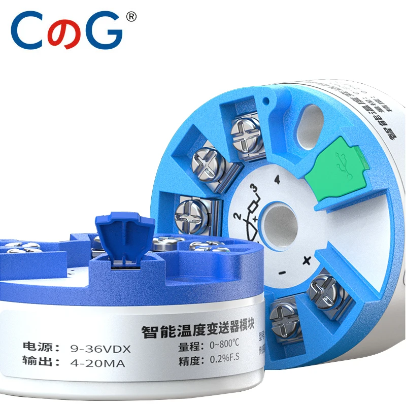 CG K/ J/ S/ B to 4-20mA 0-1800 섭씨 열전대 변환기, TC 입력 4-20mA 출력 헤드 마운트 온도 송신기