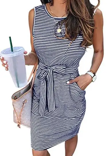 Shirt Dress Casual Crew Neck Tie Waist 