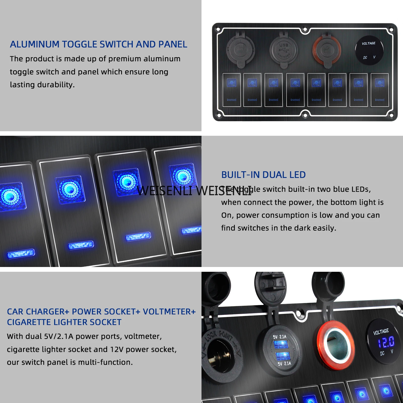 금속 방수 LED 로커 스위치 패널 회로 차단기 보트 로커 스위치 제어판 자동차 자동 보트 해양에 적합
