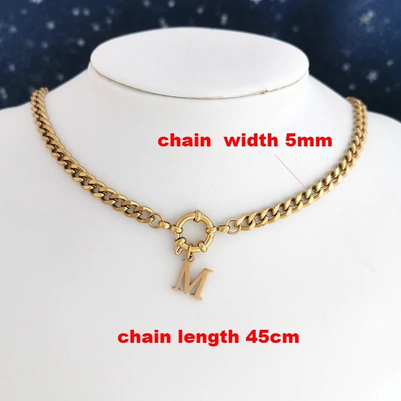 QMHJE Initial Charm Letters Necklace Women Men Stainless Steel Choker Gold Silver Color Chain Geometric Beads Small Alphabet DIY