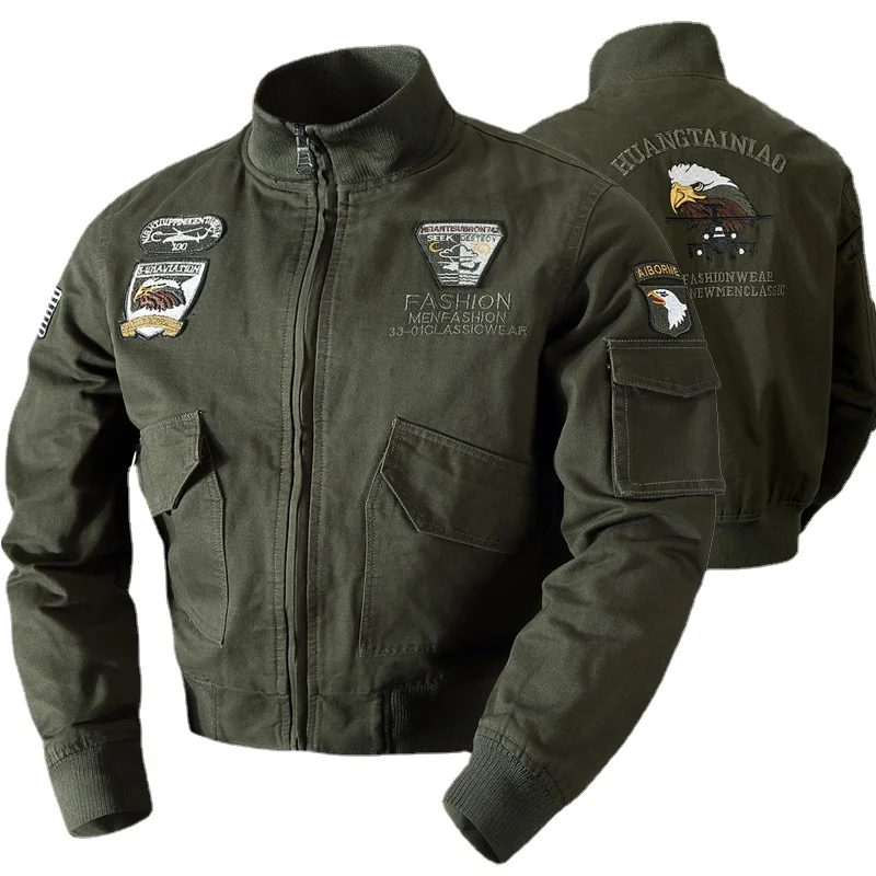 Motorcycle Men's Military Bomber Jackets Men Winter Casual Solid Zipper Pilot Jacket New Stand